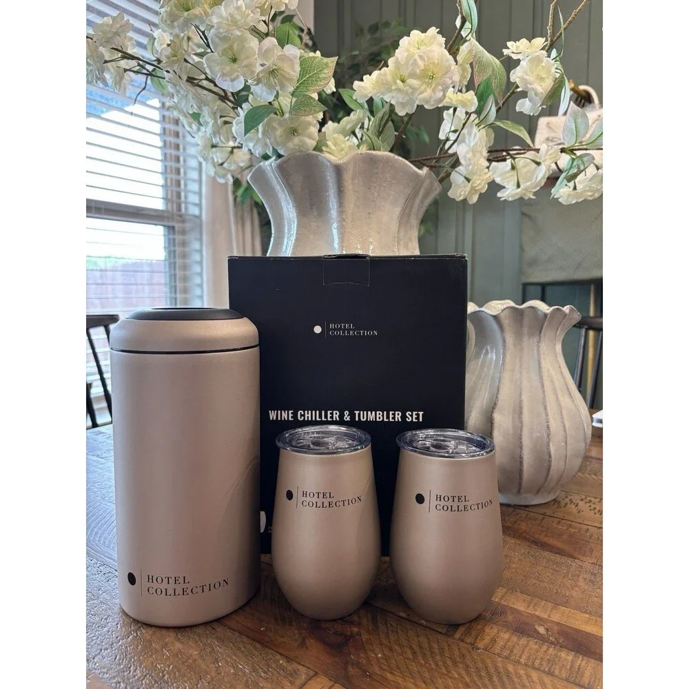 Hotel Collection Wine Chiller & 2 Tumbler Set Champagne NEW Gift Set $95.95 MSRP